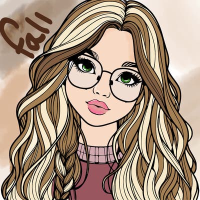 girl with long hair and freckles and glasses realistic