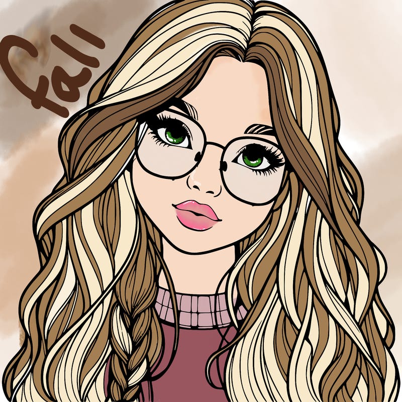 girl with long hair and freckles and glasses realistic
