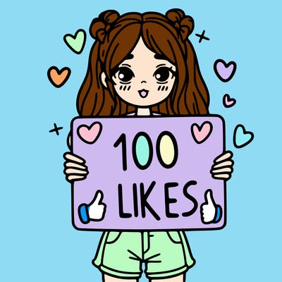 girl holding a sign saying 100 likes