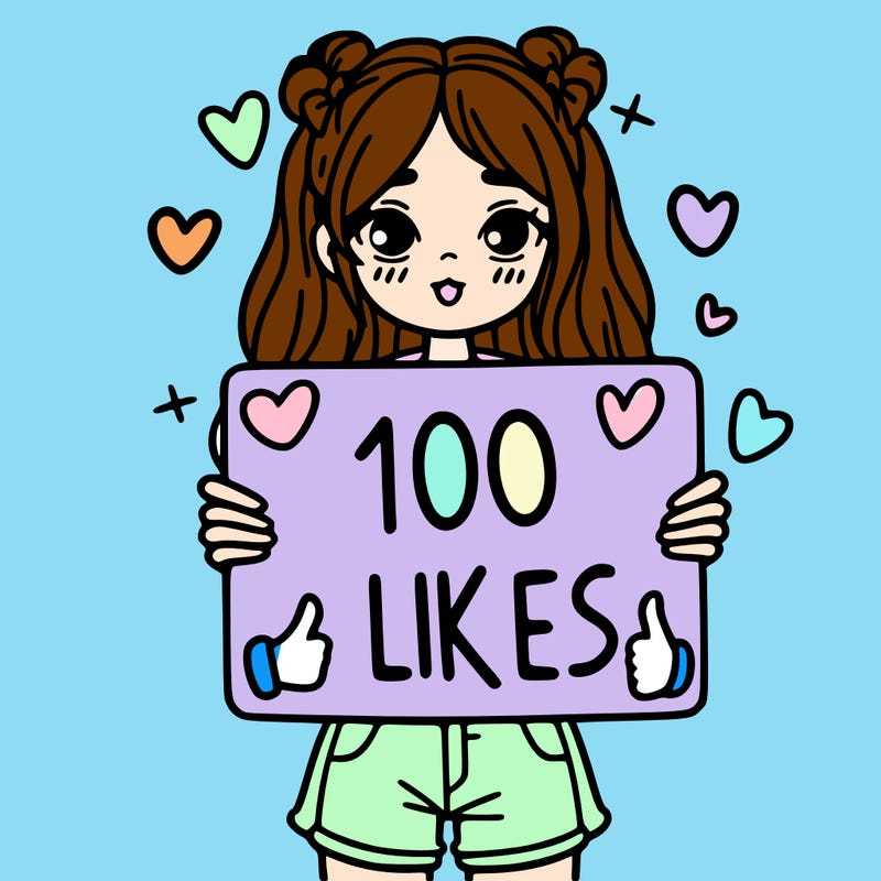 girl holding a sign saying 100 likes