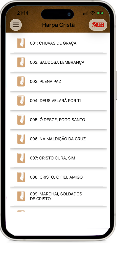Harpa Cristã e Corinhos - Numeric list of hymns in the Harpa Crista e Corinhos app