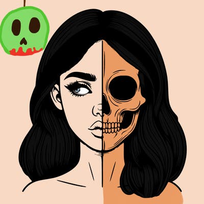 realistic girl with half skull mask