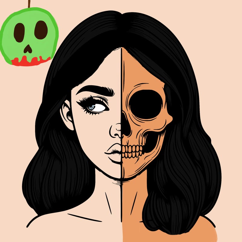 realistic girl with half skull mask