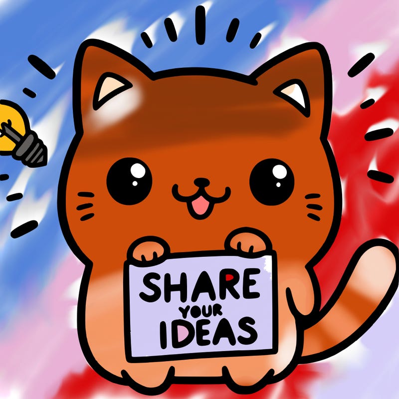 a cute cat saying share your ideas