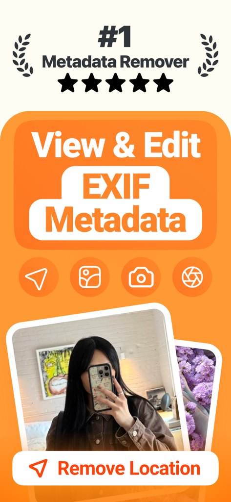 App interface for viewing and editing EXIF metadata with a feature to remove photo location.