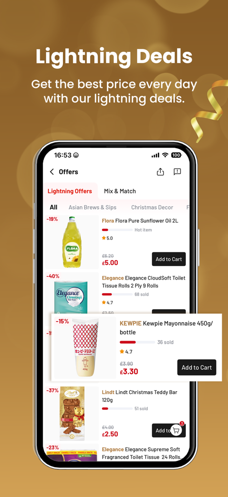Joybuy app screen featuring daily lightning deals and discounts on various household items