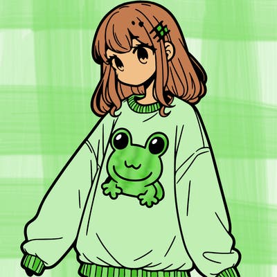 girl wearing frogging sweatshirt