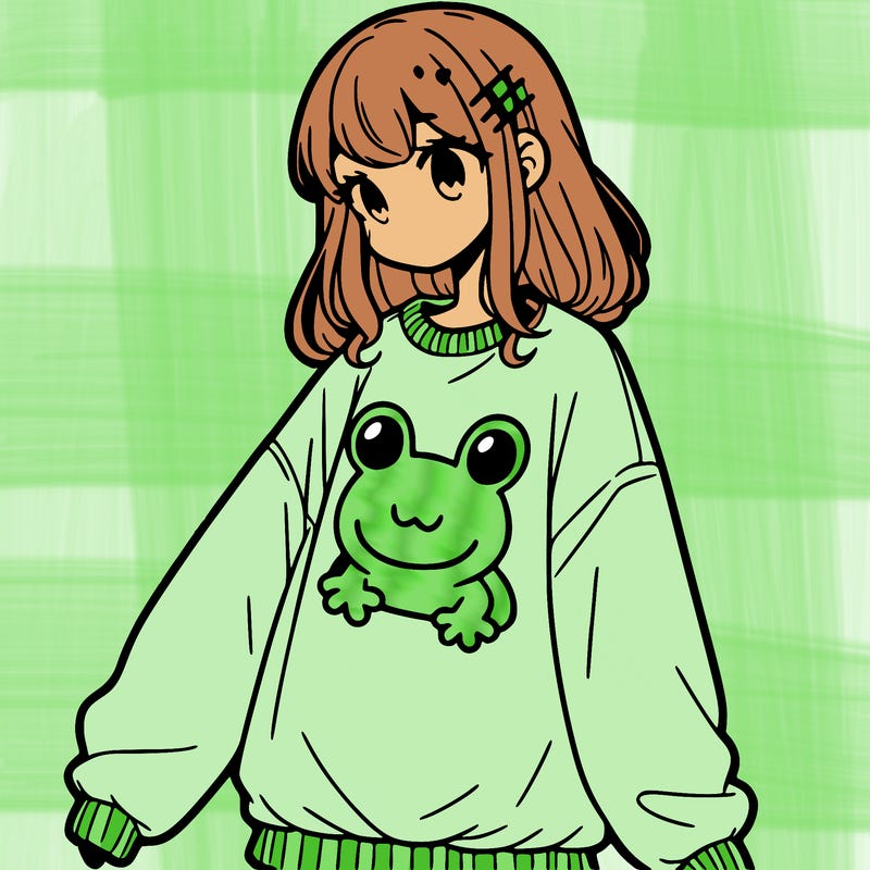 girl wearing frogging sweatshirt