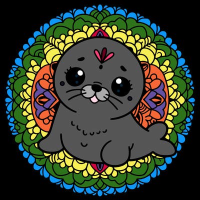 a cute baby seal mandala
