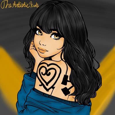 realistic girl with bangs looking over her shoulder