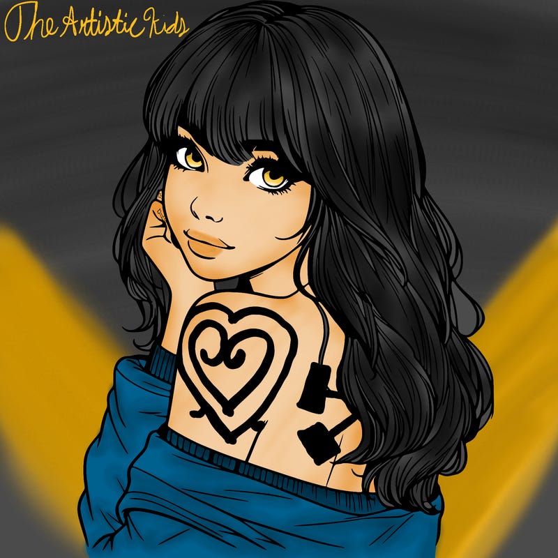 realistic girl with bangs looking over her shoulder