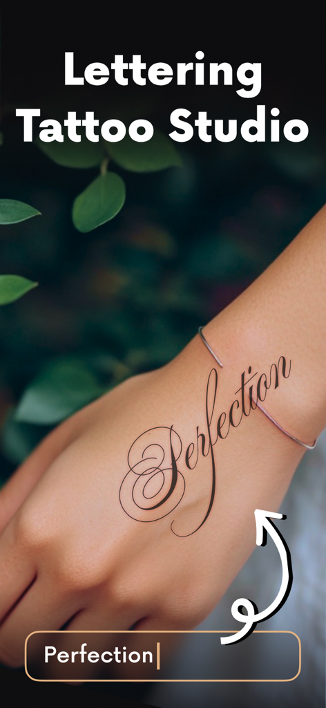 Tattoo Fonts Maker: Tattify - Digital preview of a cursive tattoo font on a hand