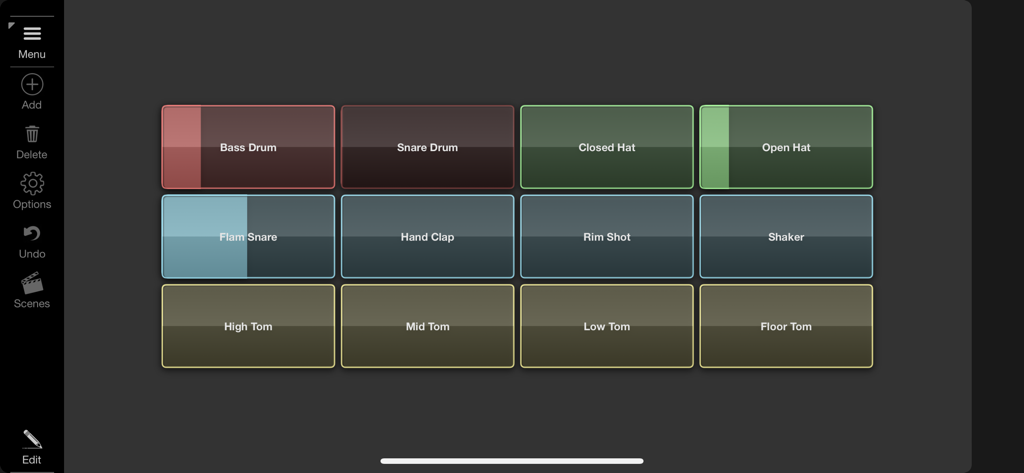 Surface Builder - A custom MIDI control surface in Surface Builder featuring a grid of colorful drum pads for music production.