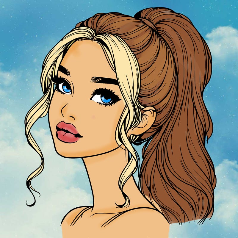 realistic girl with a ponytail on her hair and lips