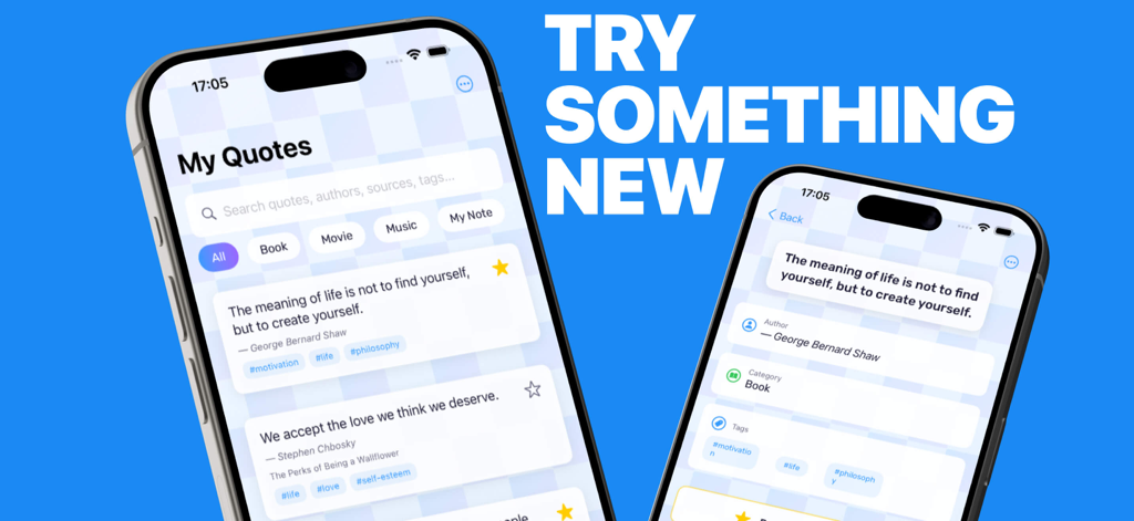 OnIуFаns:Verba Lines - Mobile app interface for Verba Lines showing a collection of organized inspirational quotes on iPhone screens