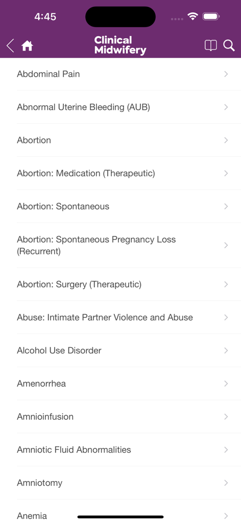 Guide to Clinical Midwifery - Alphabetical index of clinical midwifery topics including abdominal pain and abnormal uterine bleeding.