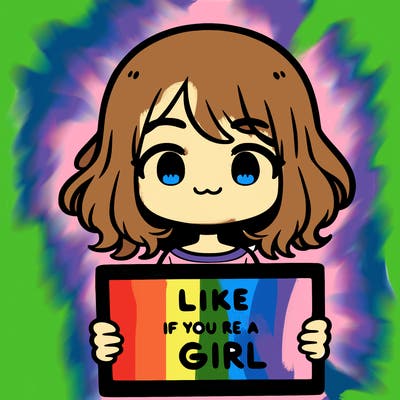 a cute girl holding a sign that says like if you’re a girl