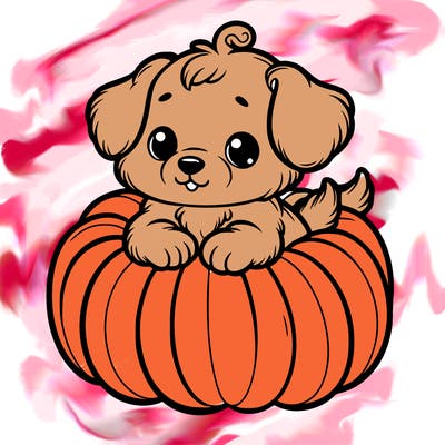 cute little puppy in a pumpkin