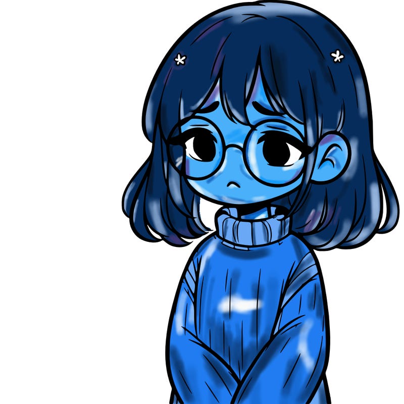 sad girl with glasses in a sweater