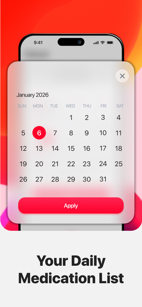Pill Reminder - Health App - A calendar interface for tracking and scheduling daily medication doses within the health app.