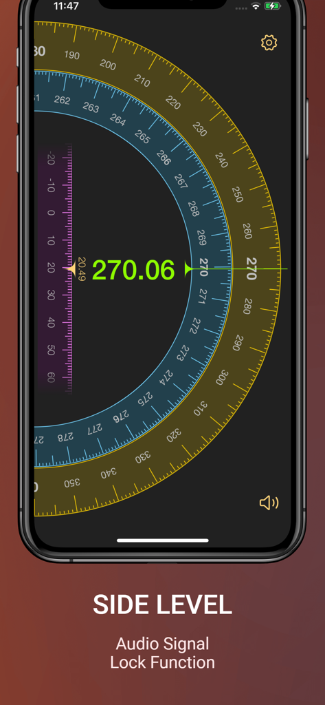 Pro Leveler - Pro Leveler app interface showing the Side Level tool with a high precision digital degree readout