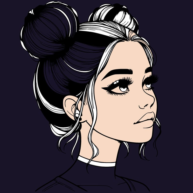 realistic girl with buns on the top of her head