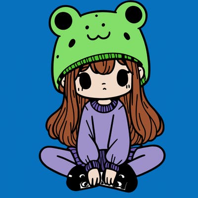 a girl wearing a frog hat and some frog socks