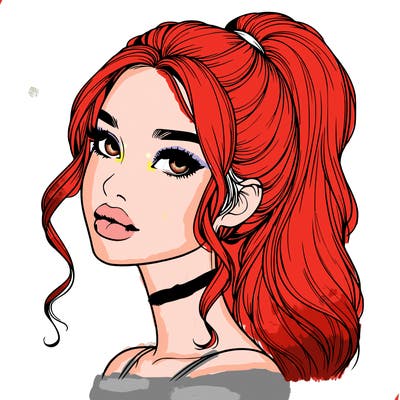 realistic girl with a ponytail on her hair and lips