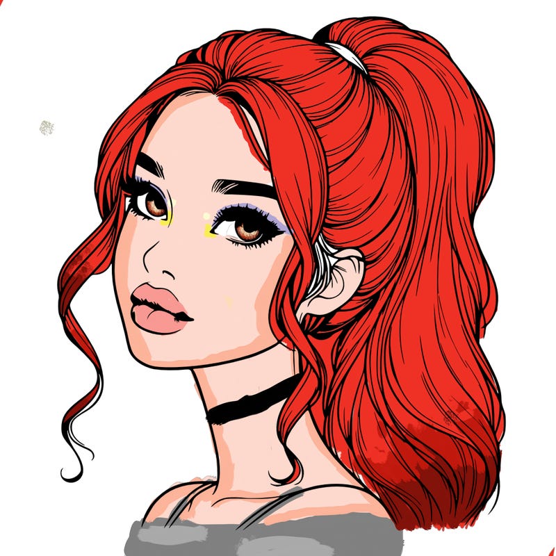 realistic girl with a ponytail on her hair and lips