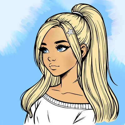 realistic girl with a high ponytail