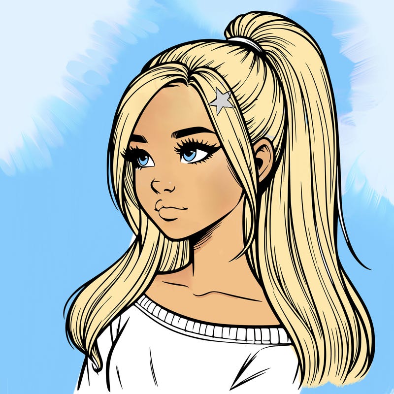 realistic girl with a high ponytail