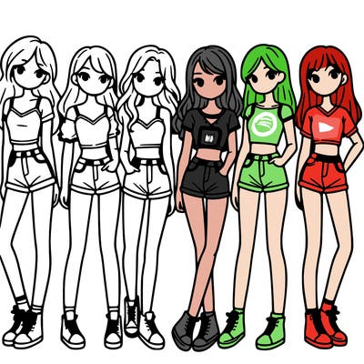 a group of girls wearing crop tops and shorts