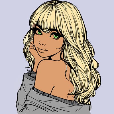 realistic girl with bangs looking over her shoulder