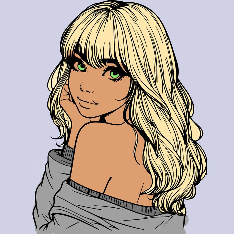 realistic girl with bangs looking over her shoulder