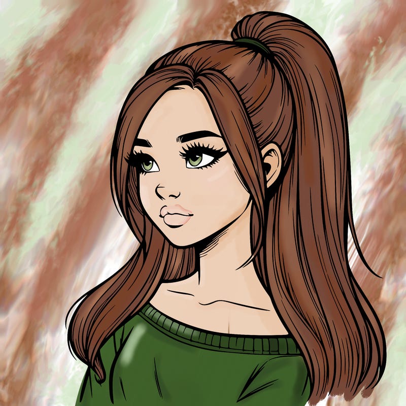 realistic girl with a high ponytail