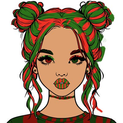 realistic girl with two buns in hair and lips