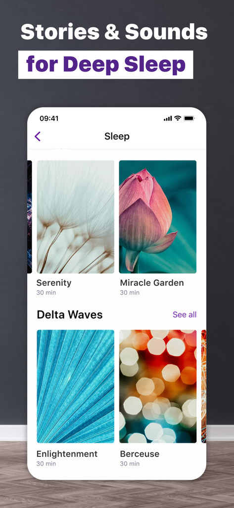 Fitness Verv: Daily Exercise - Fitness Verv app interface showing stories and sounds for deep sleep