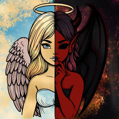 realistic angel half demon