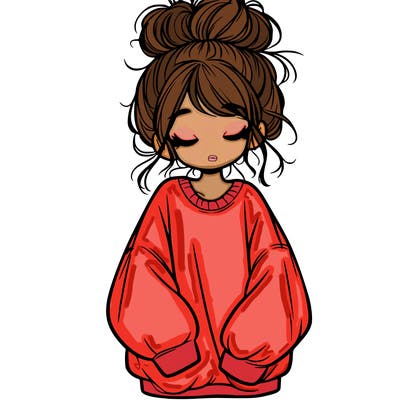 girl with baggy sweatshirt and messy bun