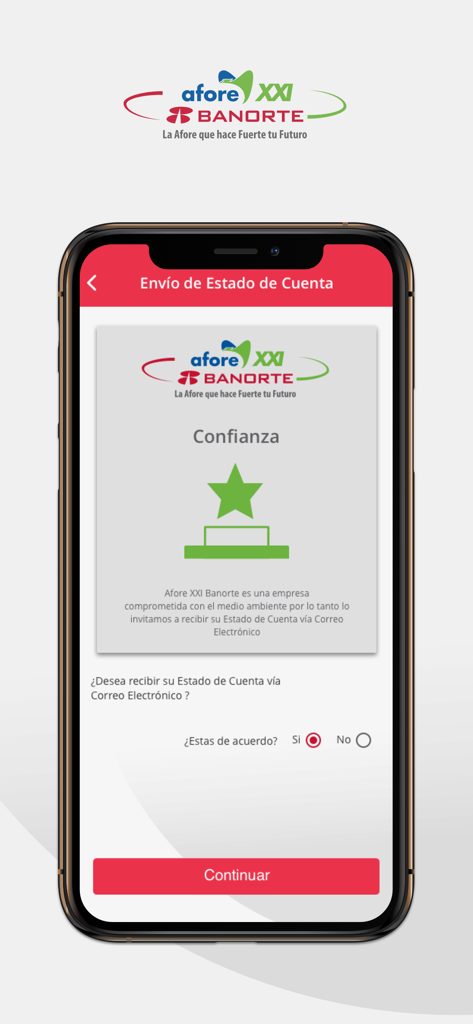 AforeMóvil XXIB - AforeMovil app interface for choosing to receive account statements by email