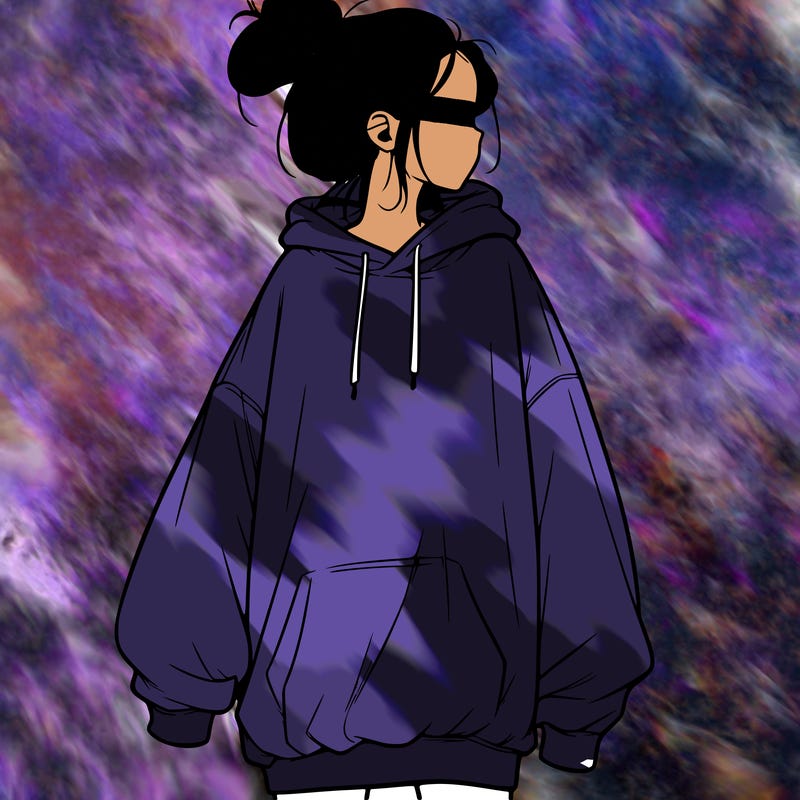 realistic girl with a oversized sweatshirt on and a bun