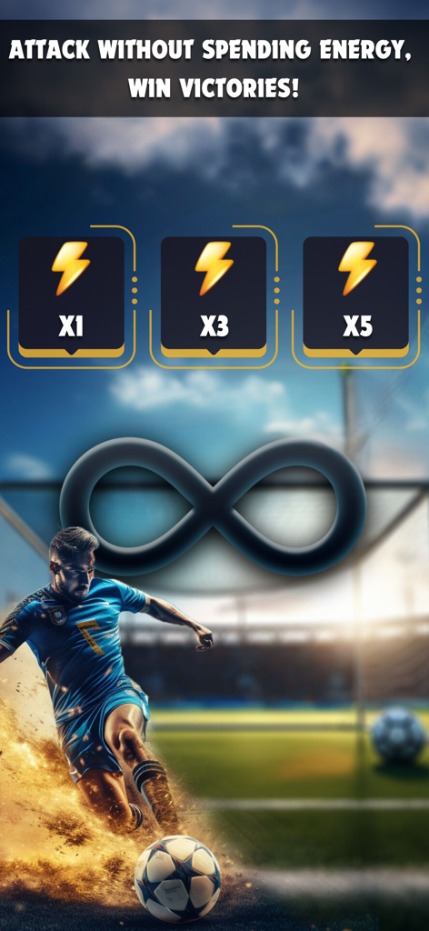 Football Mates: Soccer Game - Football Mates game screen showing unlimited energy for attacks and victories