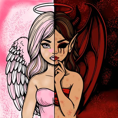 realistic angel half demon