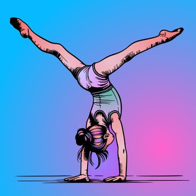 realistic gymnastic hand stand girl in four splits