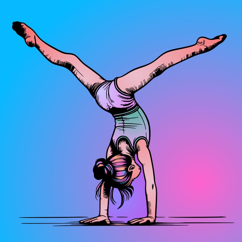 realistic gymnastic hand stand girl in four splits