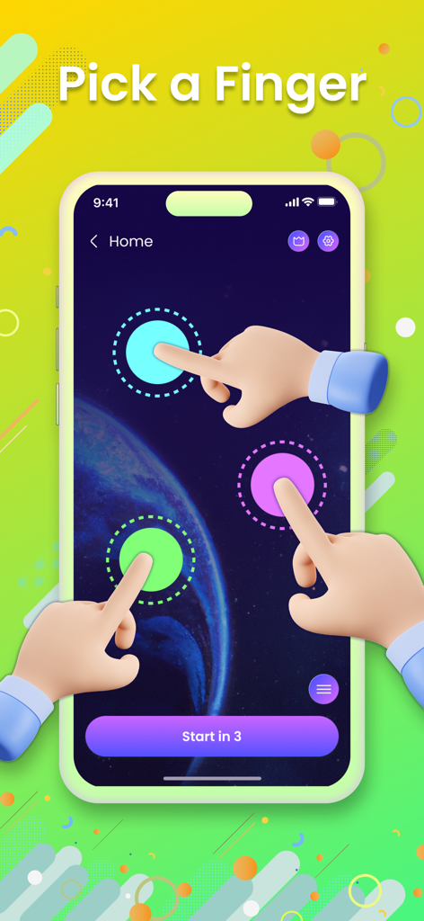 Fonctionnalité Random Finger Picker où plusieurs utilisateurs touchent l'écran pour faire une sélection équitable.