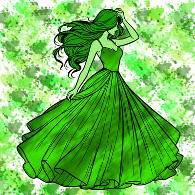 realistic woman with dress flowing in the wind
