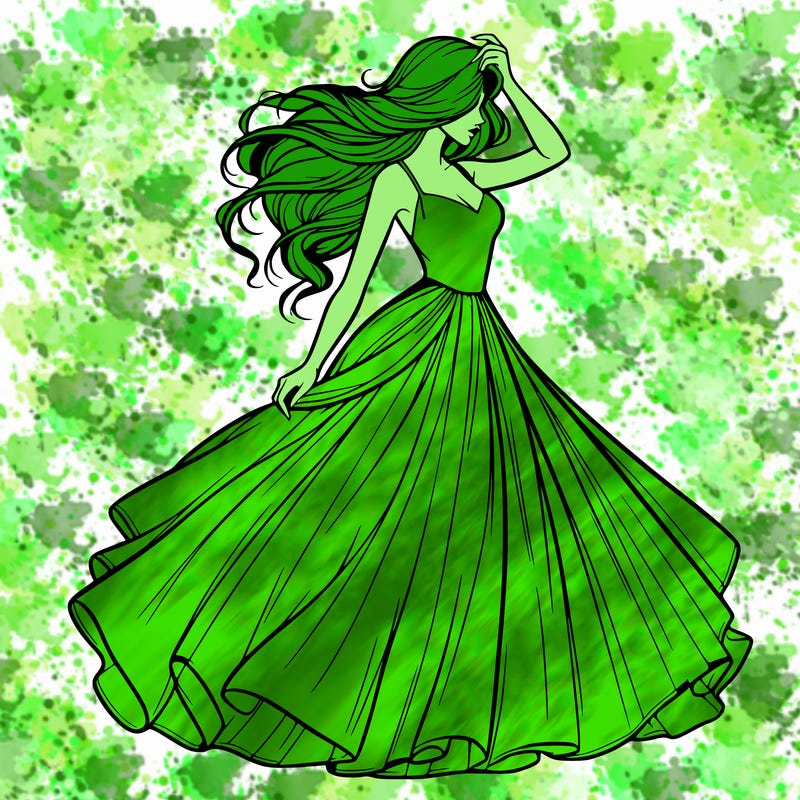 realistic woman with dress flowing in the wind