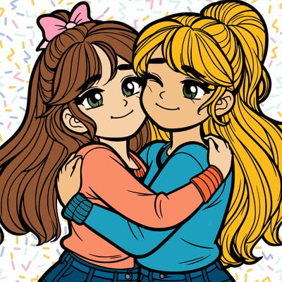 two girls hugging