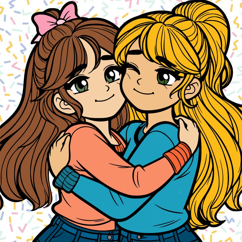 two girls hugging